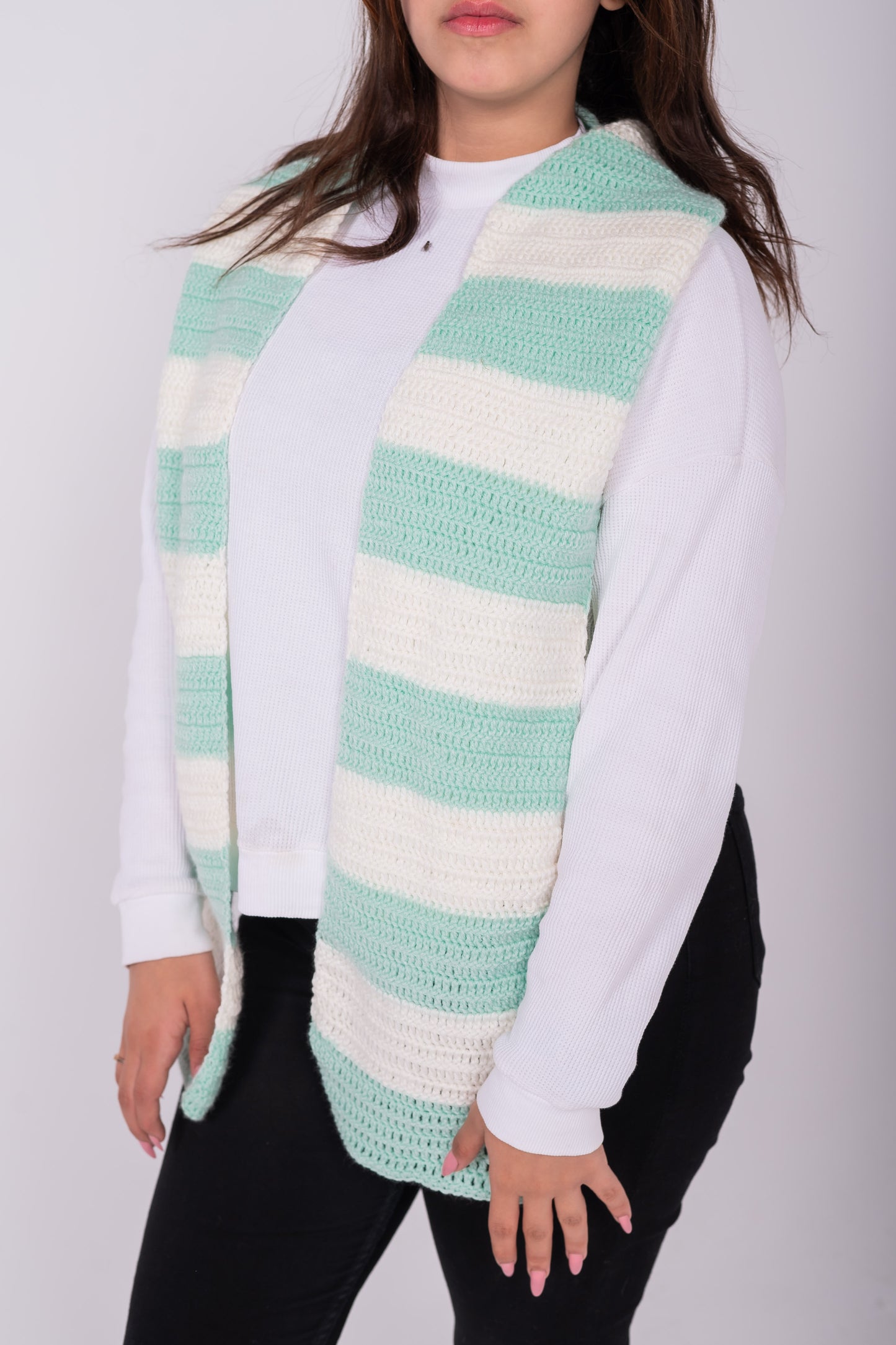 white & cyan scarf