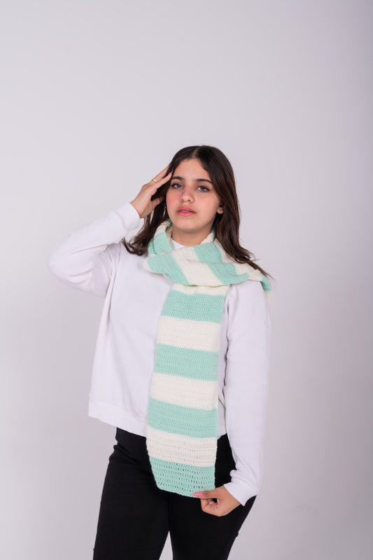 white & cyan scarf